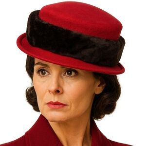 Vintage Holiday Red Doeskin Wool Faux Fur Band Hat
